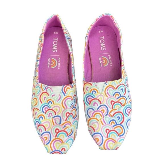 Toms Women's Classic White Rainbow Fields Slip On Shoes Size 7 - Picture 3 of 9